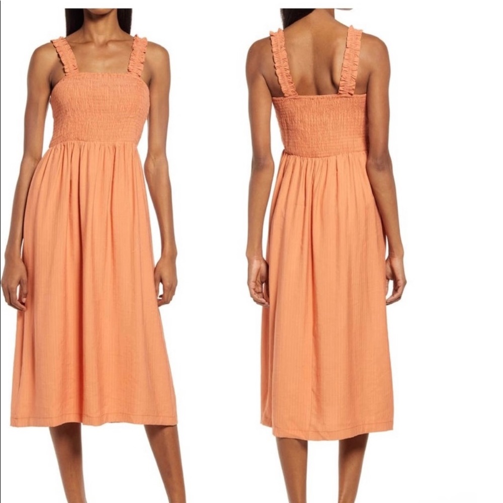 NSR Smocked Ruffled Strap Midi Dress S